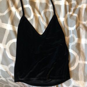 Black velvet halter top.